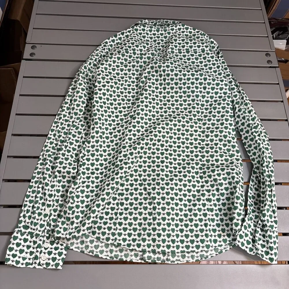 J. Crew Shirt Womens Size 10 Green Heart Fly Multicolor Long Sleeve Button Down - Picture 8 of 9
